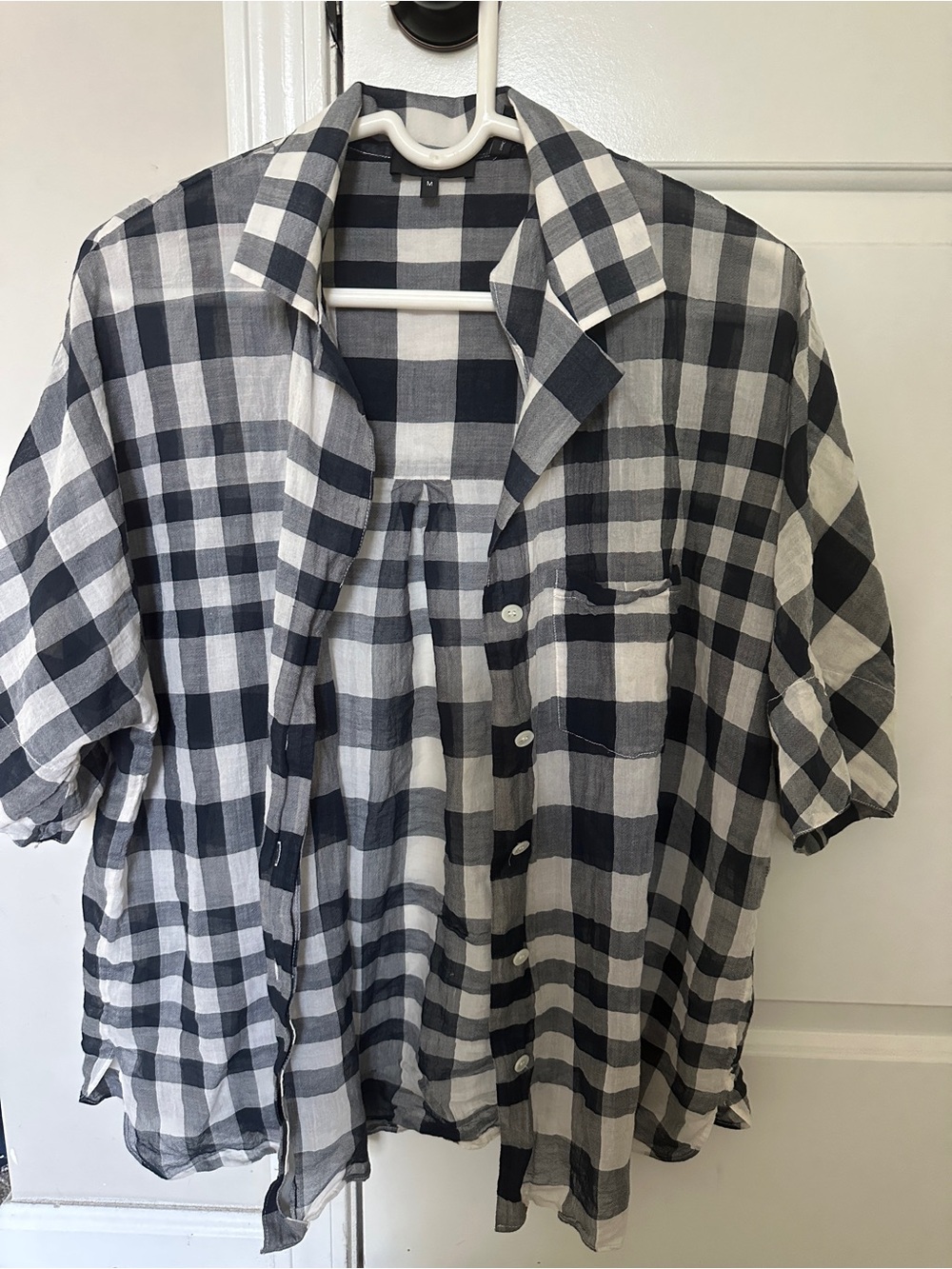 Theory Black and White Checked Casual Button-Down Shirt